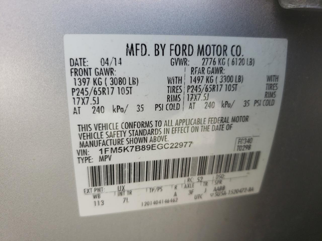 Photo 10 from auction – 2014 FORD EXPLORER with VIN 1FM5K7B89EGC22977
