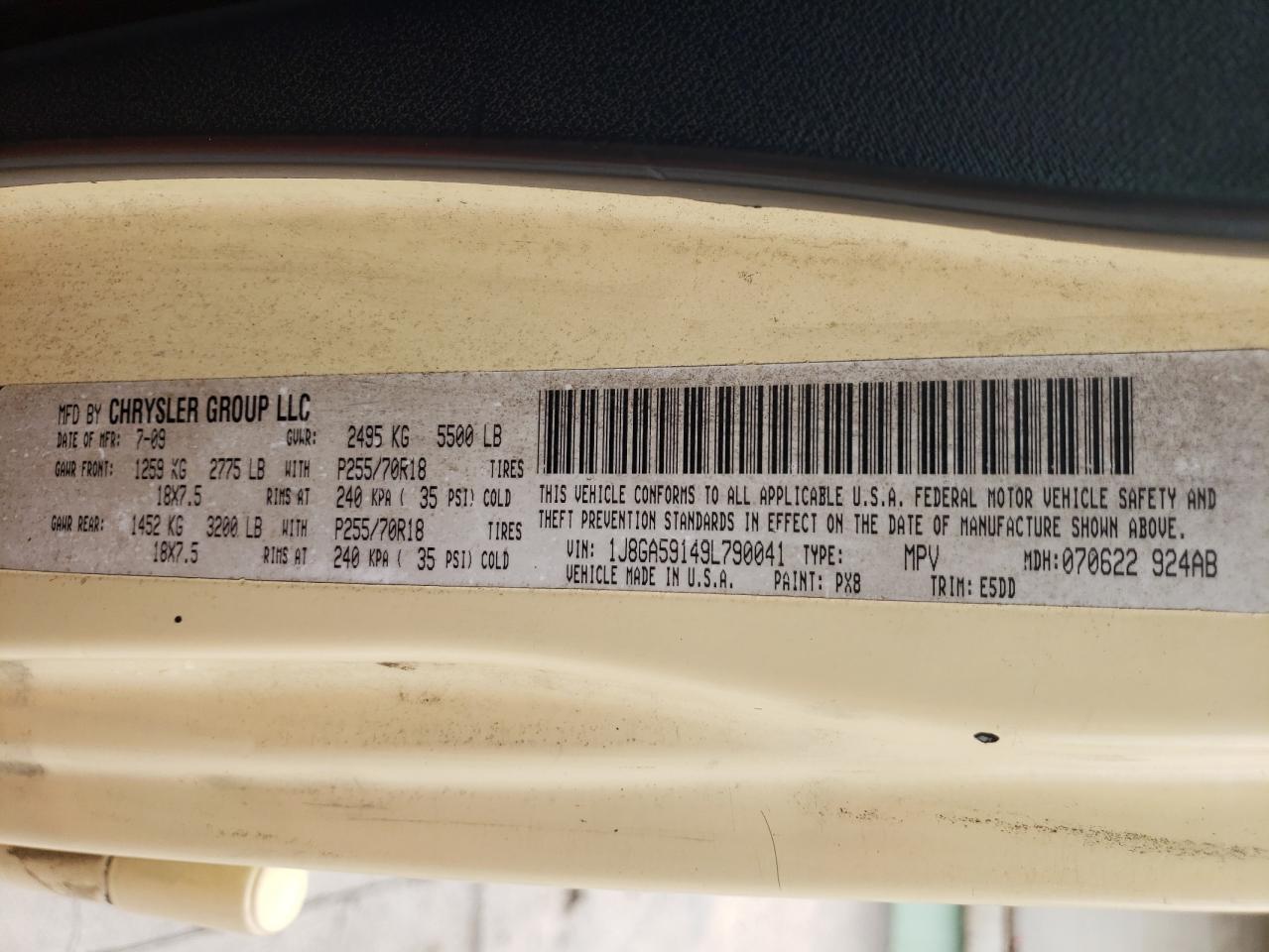 Photo 10 from auction – 2009 JEEP WRANGLER U with VIN 1J8GA59149L790041