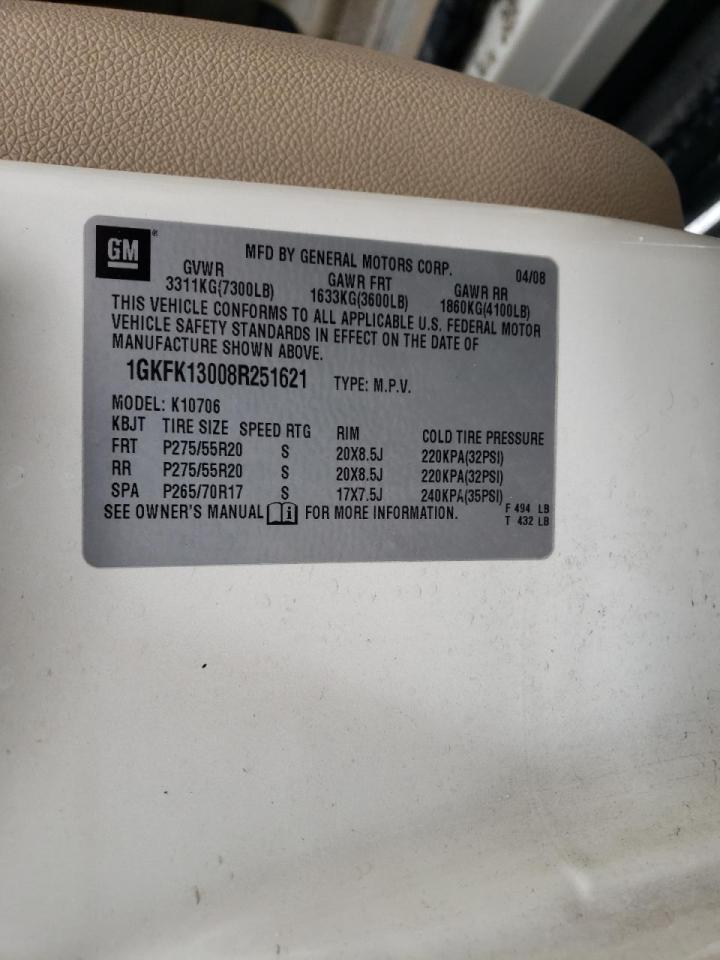 Photo 10 from auction – 2008 GMC YUKON with VIN 1GKFK13008R251621