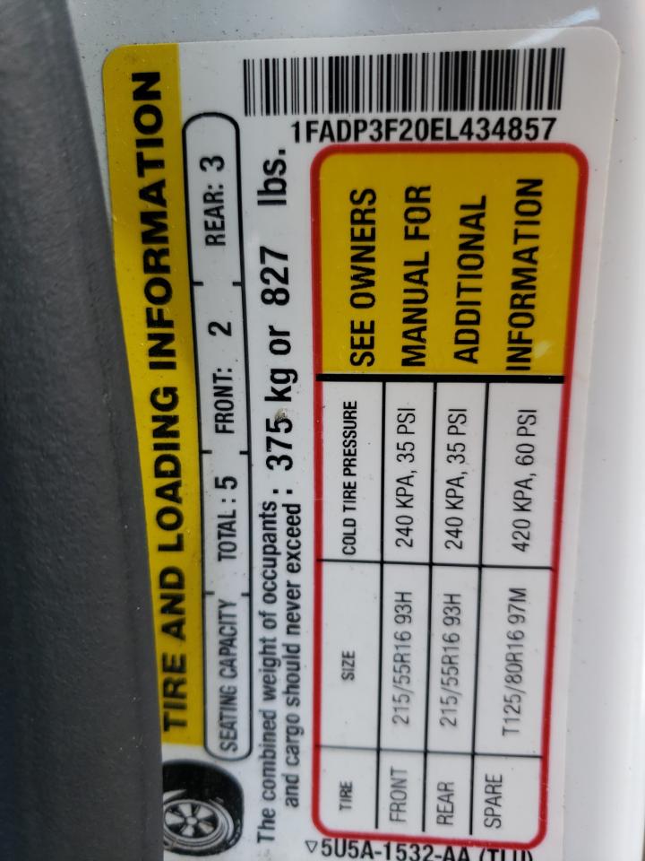 Photo 10 from auction – 2014 FORD FOCUS SE with VIN 1FADP3F20EL434857