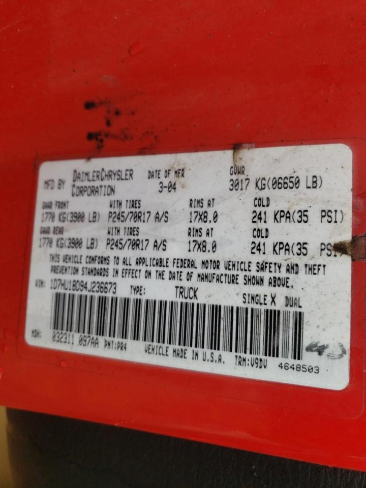 Photo 10 from auction – 2004 DODGE RAM 1500 S with VIN 1D7HU18D94J236673