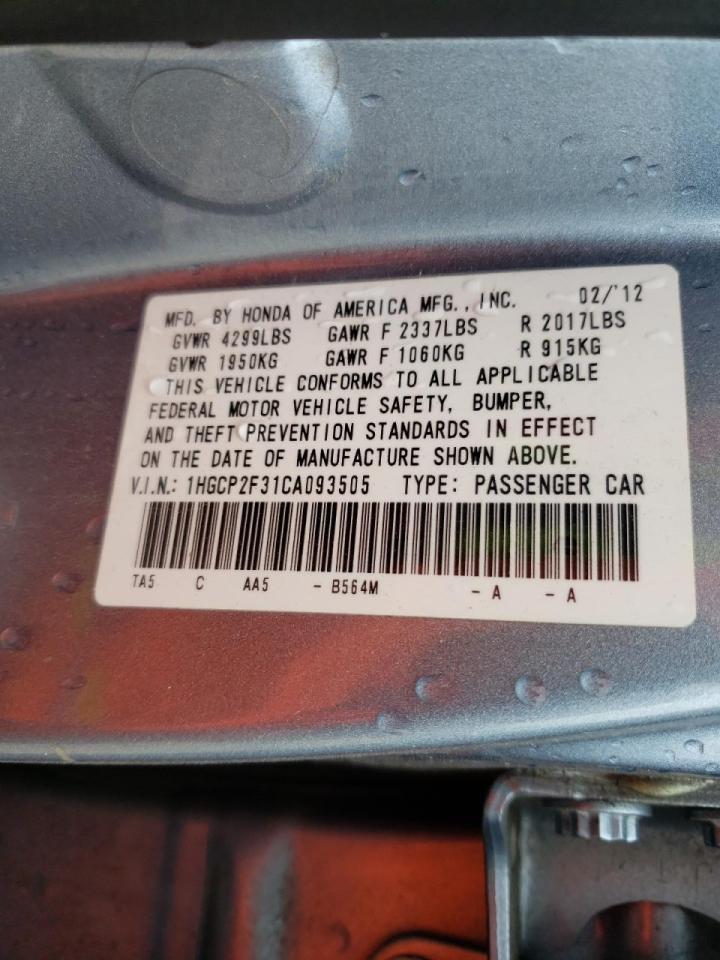 Photo 10 from auction – 2012 HONDA ACCORD LX with VIN 1HGCP2F31CA093505