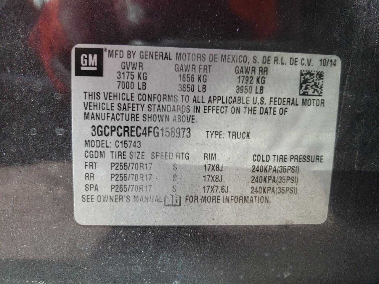 Photo 10 from auction – 2015 CHEVROLET SILVERADO with VIN 3GCPCREC4FG158973