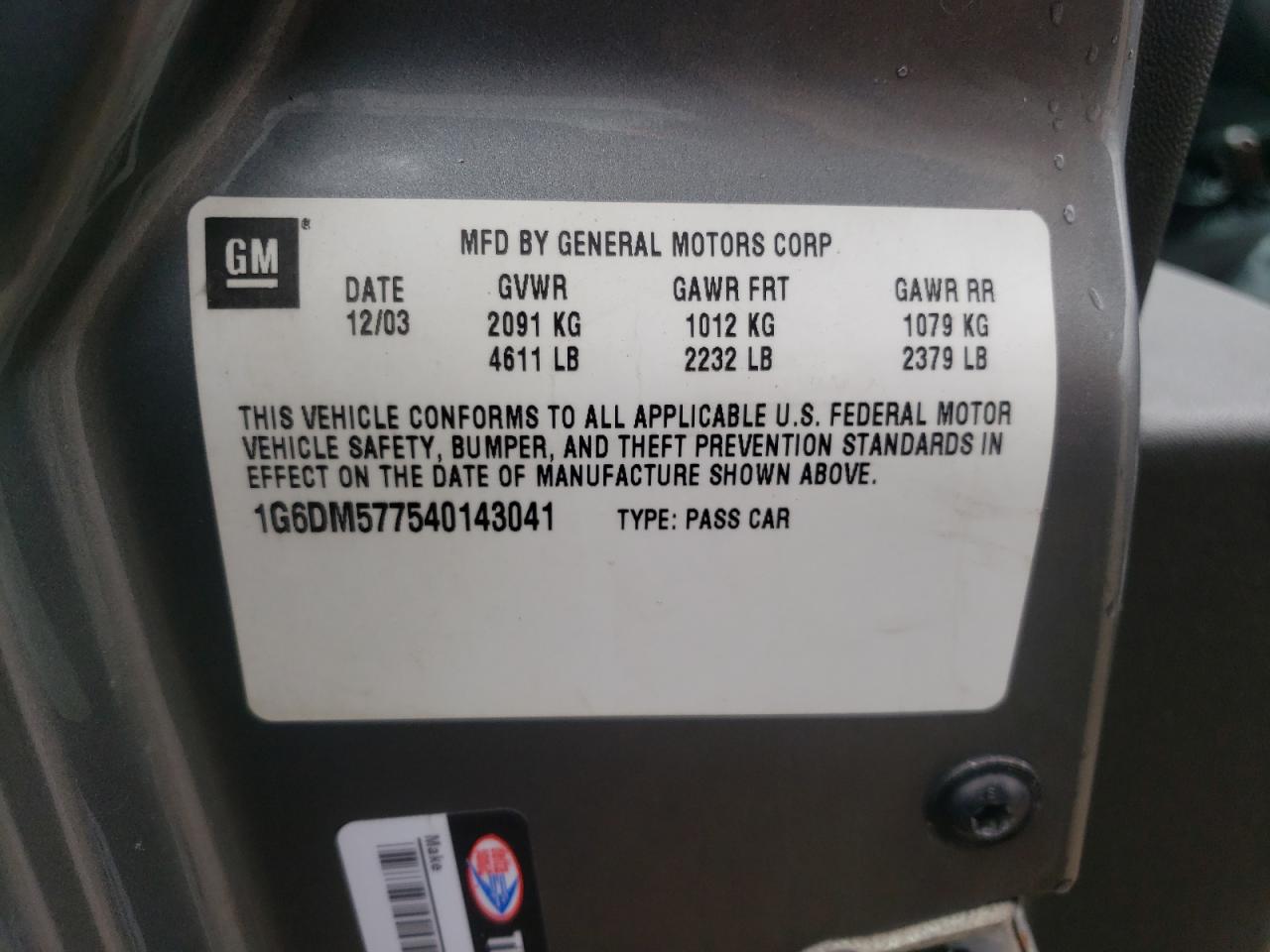 Photo 10 from auction – 2004 CADILLAC CTS with VIN 1G6DM577540143041
