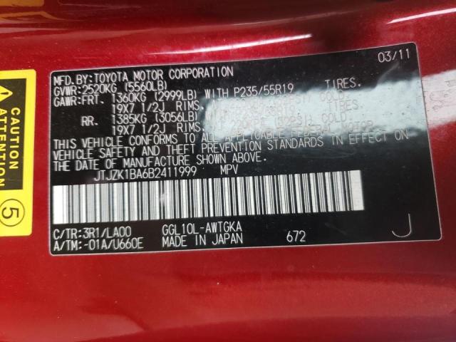 Photo 10 from auction – 2011 LEXUS RX 350 with VIN JTJZK1BA6B2411999
