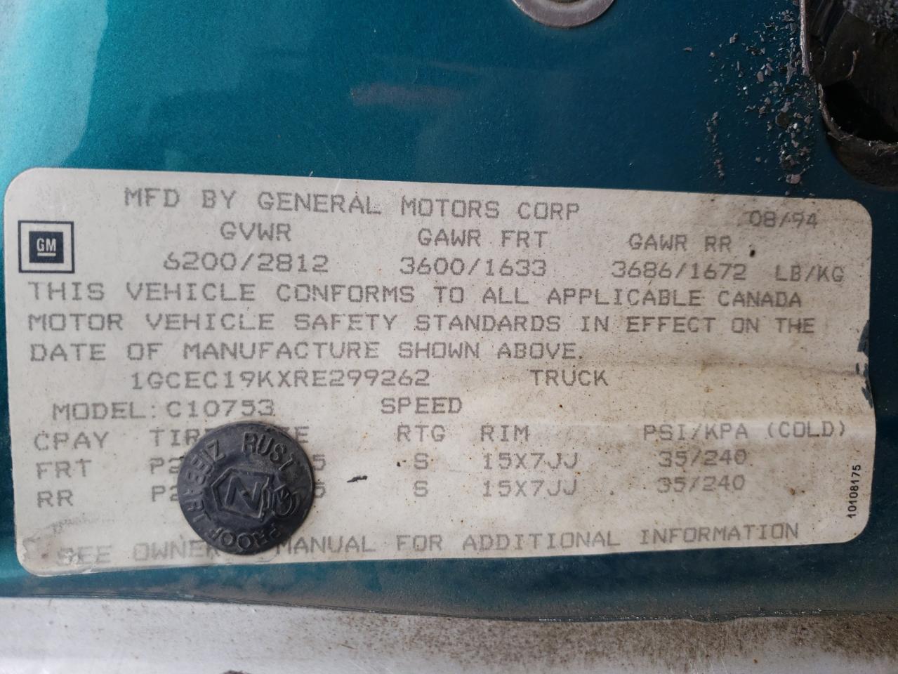 Photo 10 from auction – 1994 CHEVROLET GMT-400 C1 with VIN 1GCEC19KXRE299262