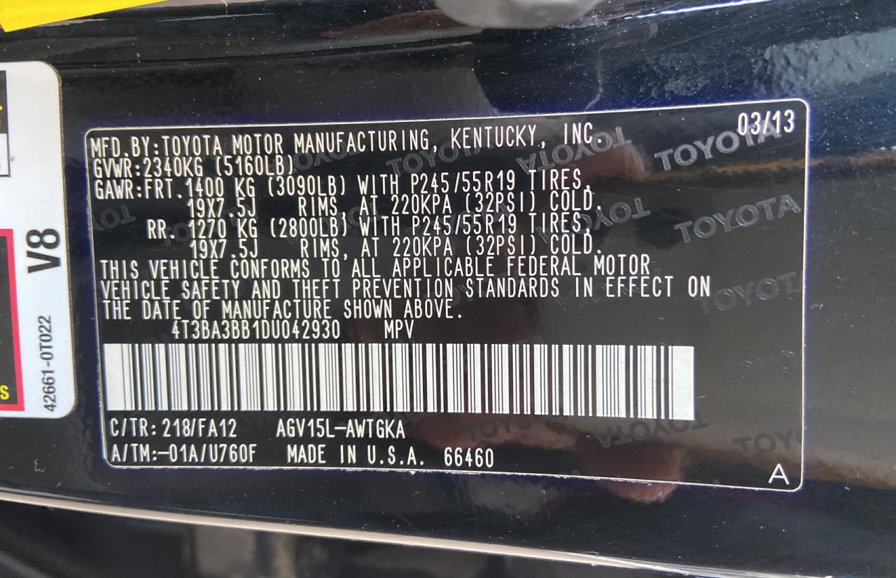 Photo 10 from auction – 2013 TOYOTA VENZA LE with VIN 4T3BA3BB1DU042930