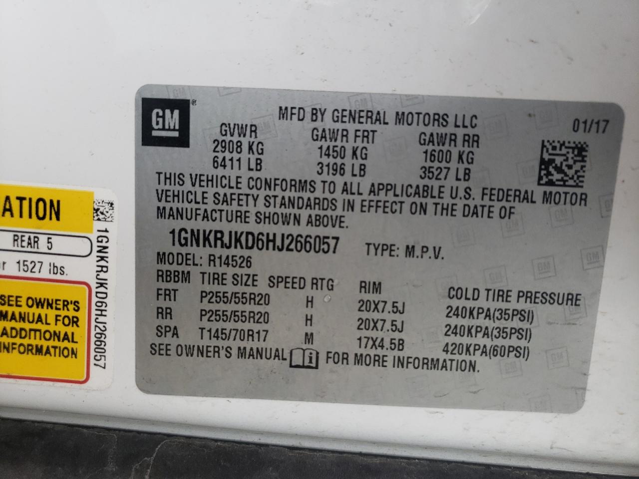 Photo 10 from auction – 2017 CHEVROLET TRAVERSE P with VIN 1GNKRJKD6HJ266057