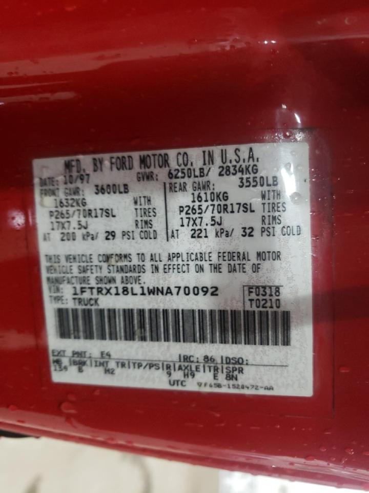 Photo 10 from auction – 1998 FORD F150 with VIN 1FTRX18L1WNA70092