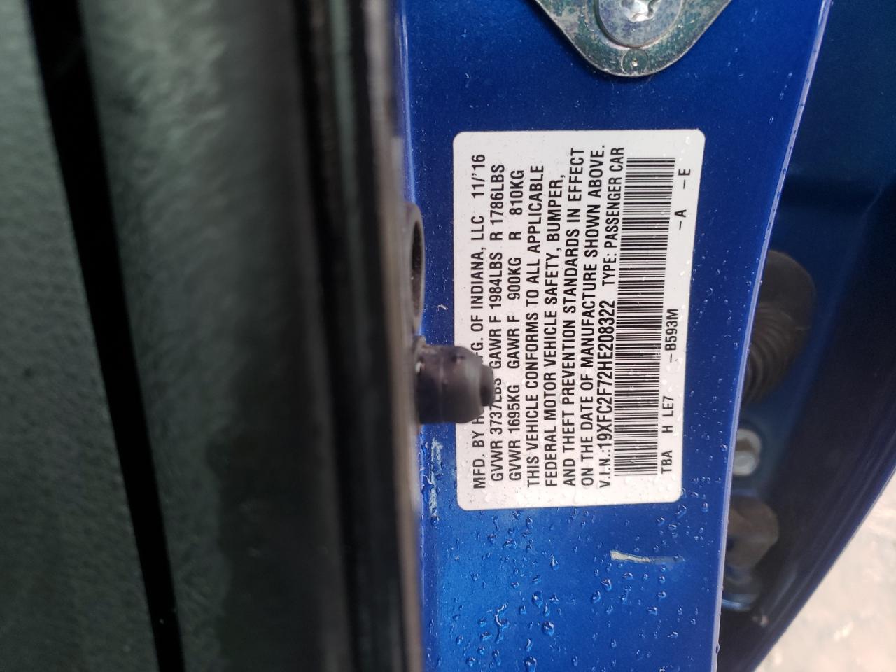 Photo 10 from auction – 2017 HONDA CIVIC EX with VIN 19XFC2F72HE208322