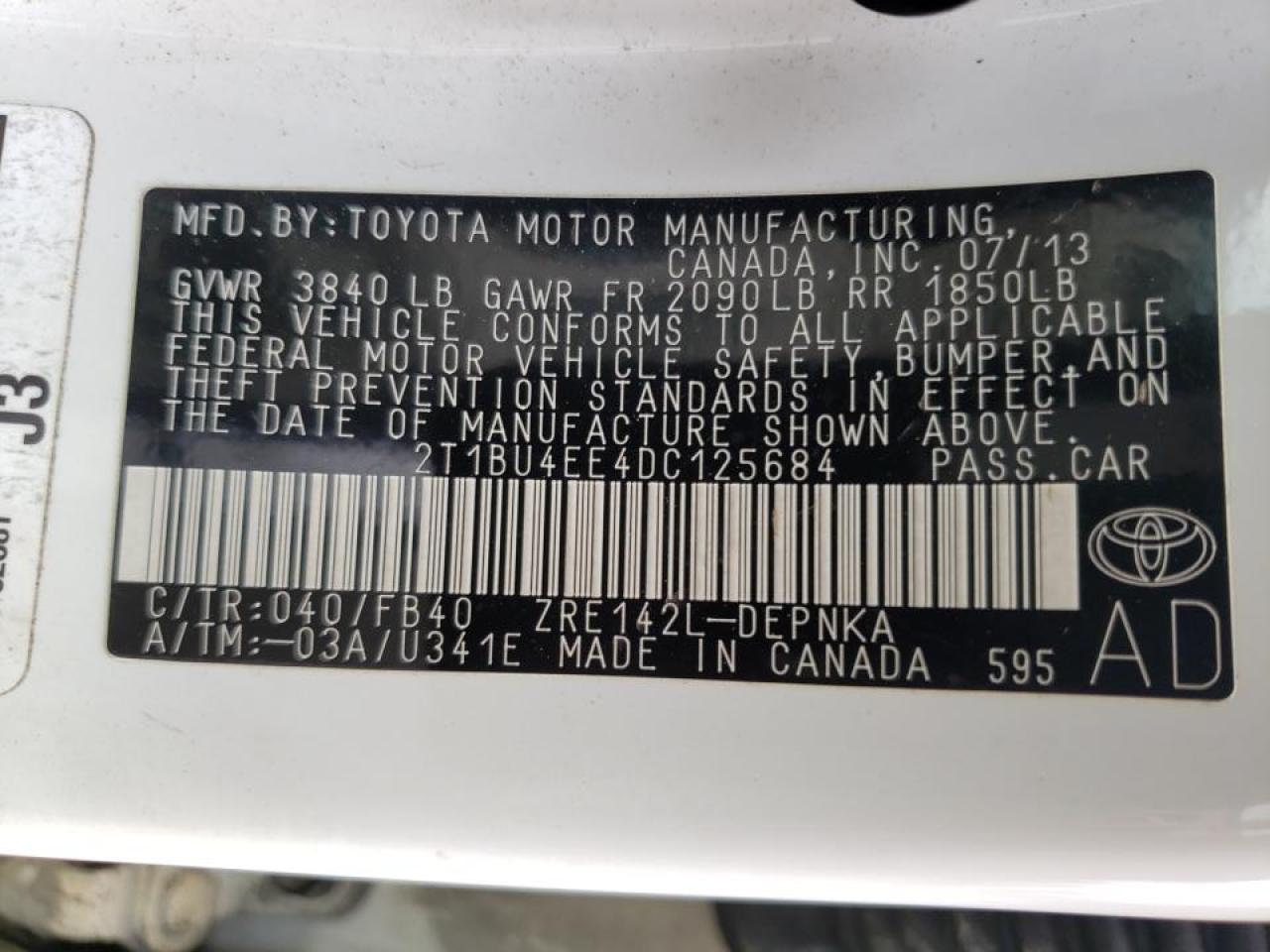 صورة رقم 10 من المزاد - 2013 TOYOTA COROLLA BA مع VIN 2T1BU4EE4DC125684