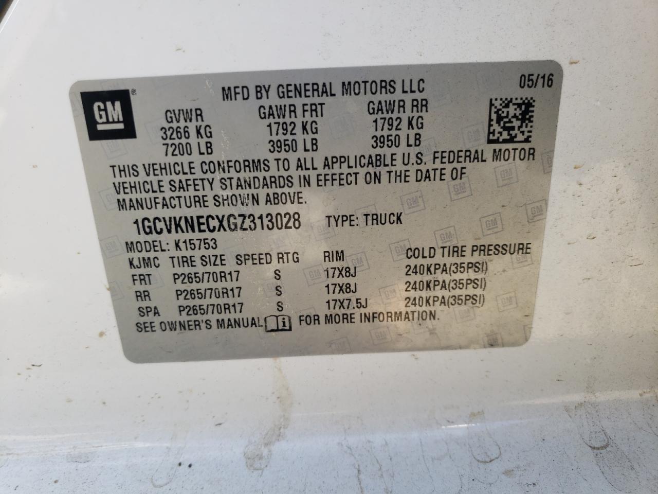 Photo 10 from auction – 2016 CHEVROLET SILVERADO with VIN 1GCVKNECXGZ313028