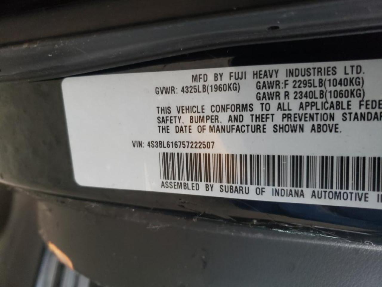 Photo 10 from auction – 2005 SUBARU LEGACY 2.5 with VIN 4S3BL616757222507