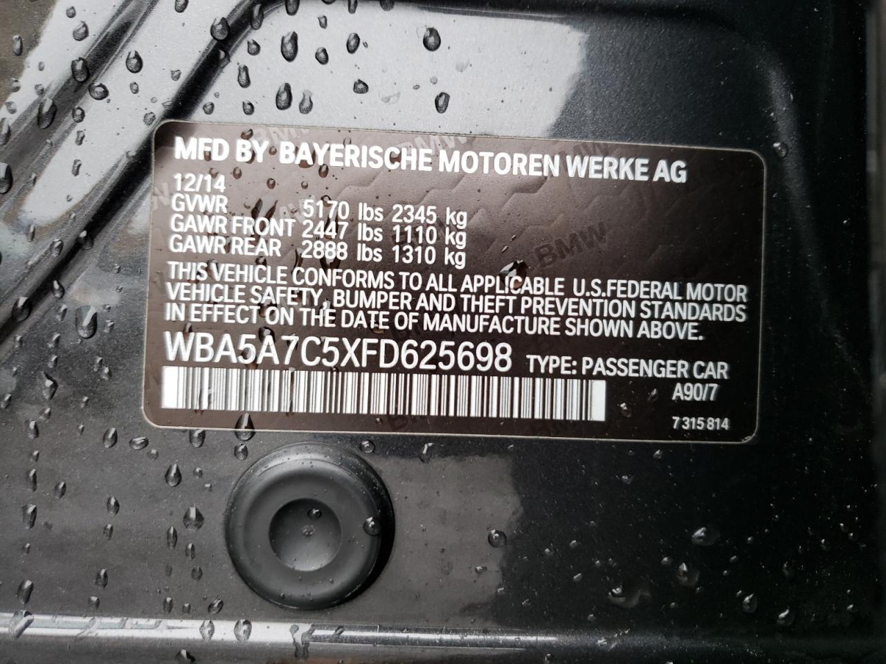 Photo 10 from auction – 2015 BMW 528 XI with VIN WBA5A7C5XFD625698