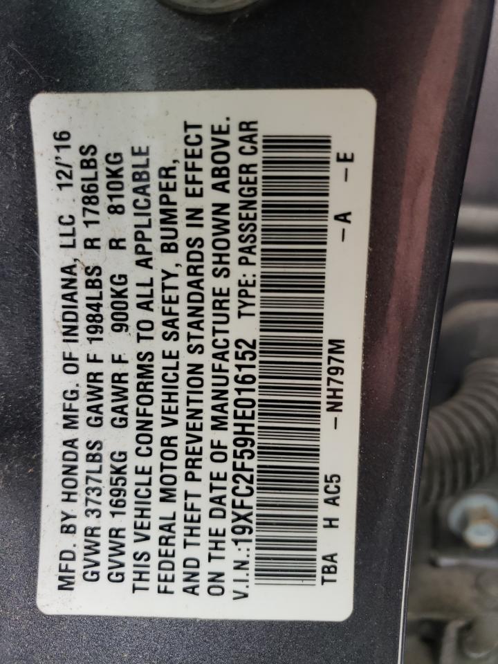 Photo 10 from auction – 2017 HONDA CIVIC LX with VIN 19XFC2F59HE016152