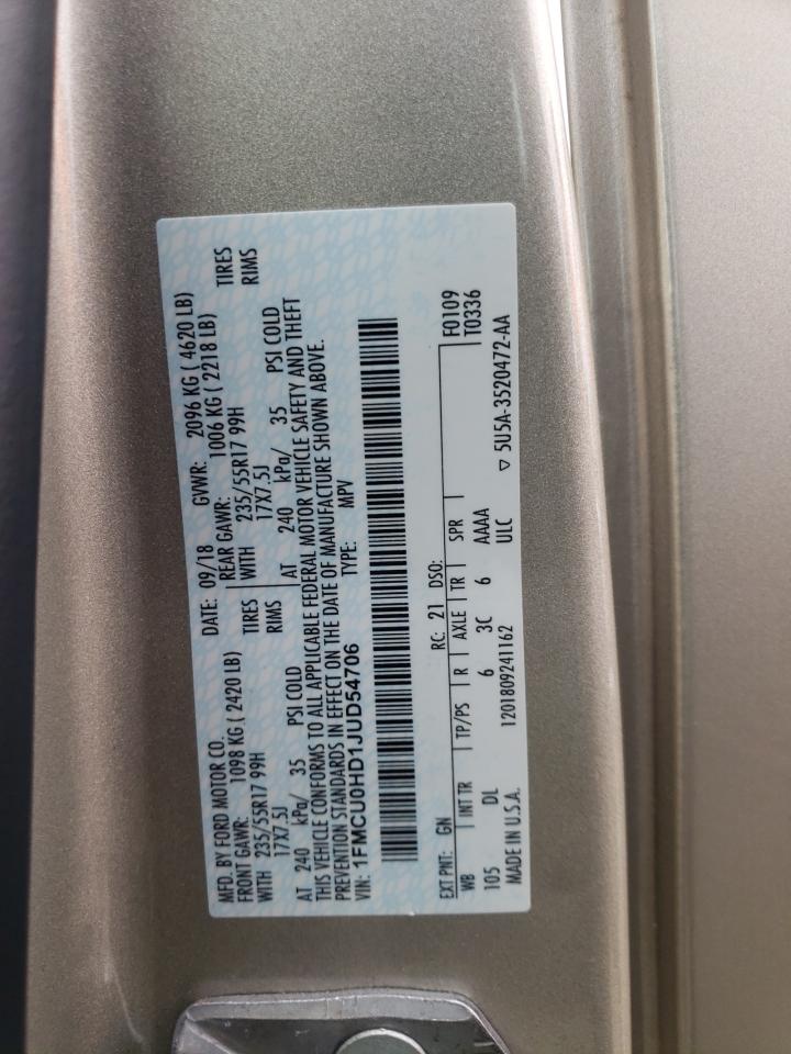 Photo 10 from auction – 2018 FORD ESCAPE SEL with VIN 1FMCU0HD1JUD54706