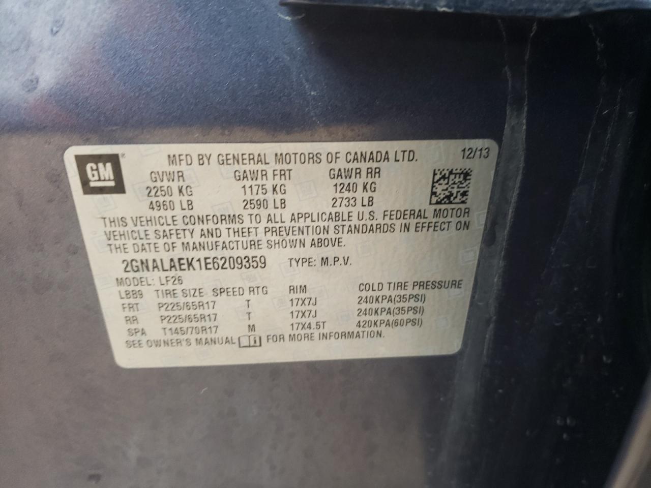 Photo 10 from auction – 2014 CHEVROLET EQUINOX LS with VIN 2GNALAEK1E6209359