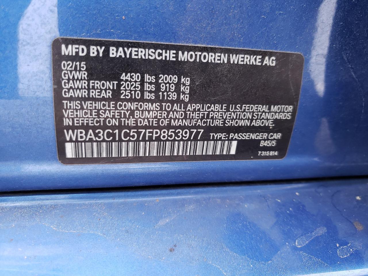 Photo 10 from auction – 2015 BMW 328 I SULE with VIN WBA3C1C57FP853977