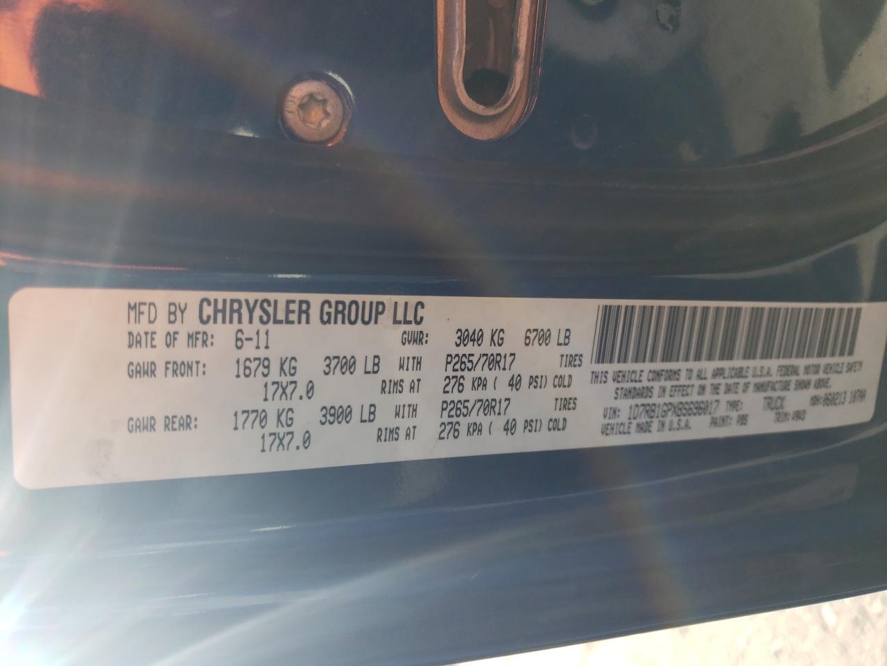 Photo 10 from auction – 2011 DODGE RAM 1500 with VIN 1D7RB1GPXBS696017