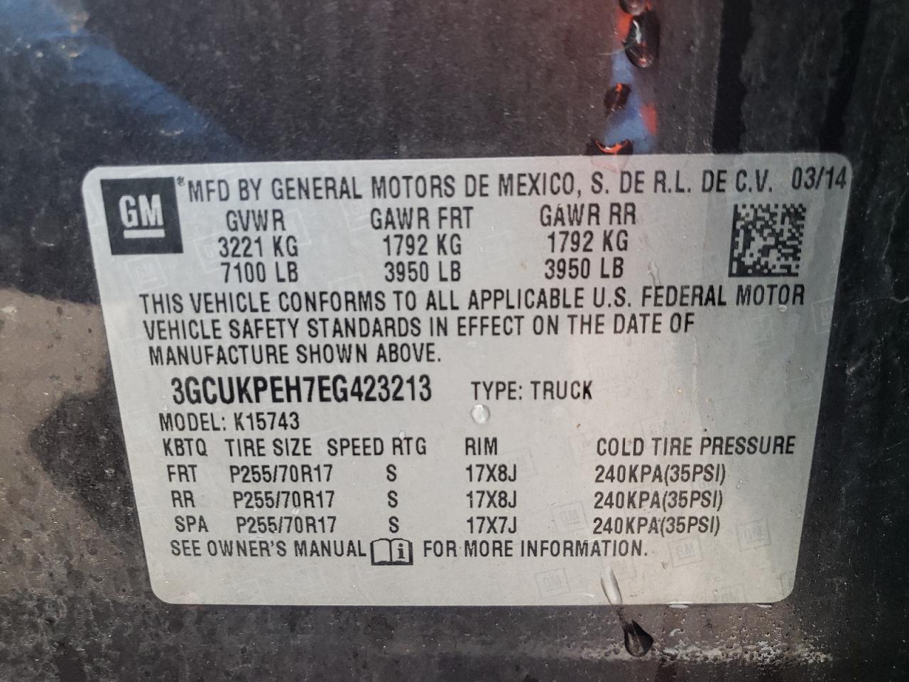 Photo 10 from auction – 2014 CHEVROLET SILVERADO with VIN 3GCUKPEH7EG423213