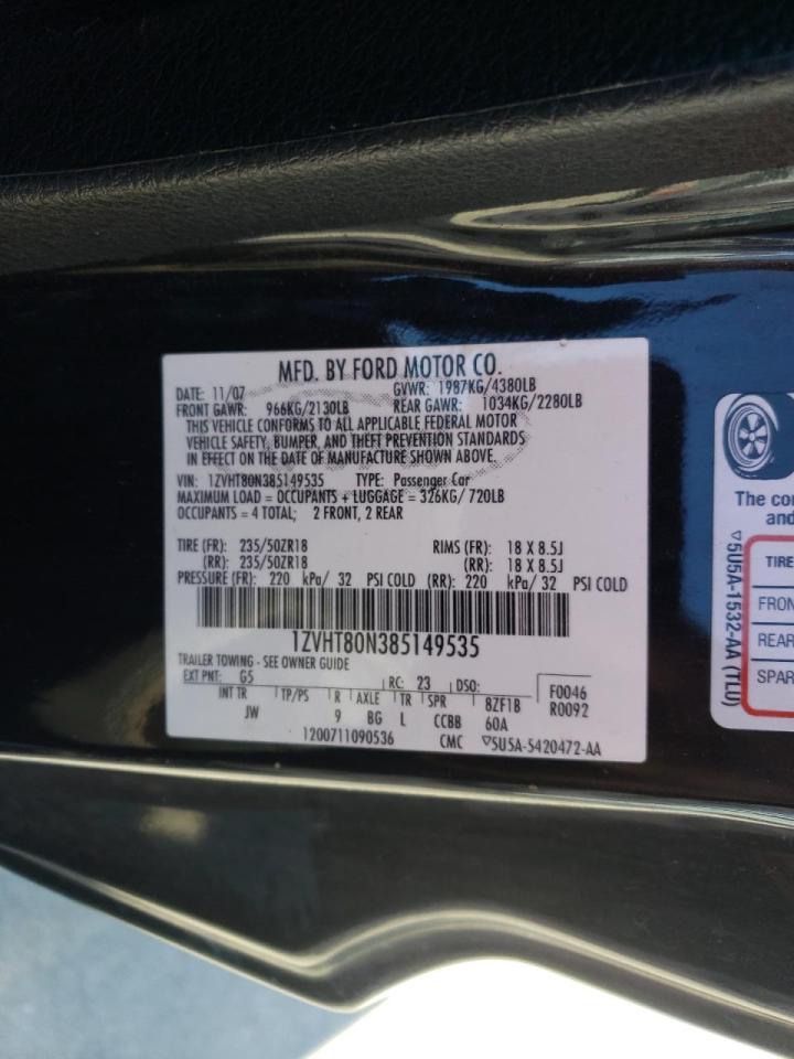 Photo 10 from auction – 2008 FORD MUSTANG with VIN 1ZVHT80N385149535