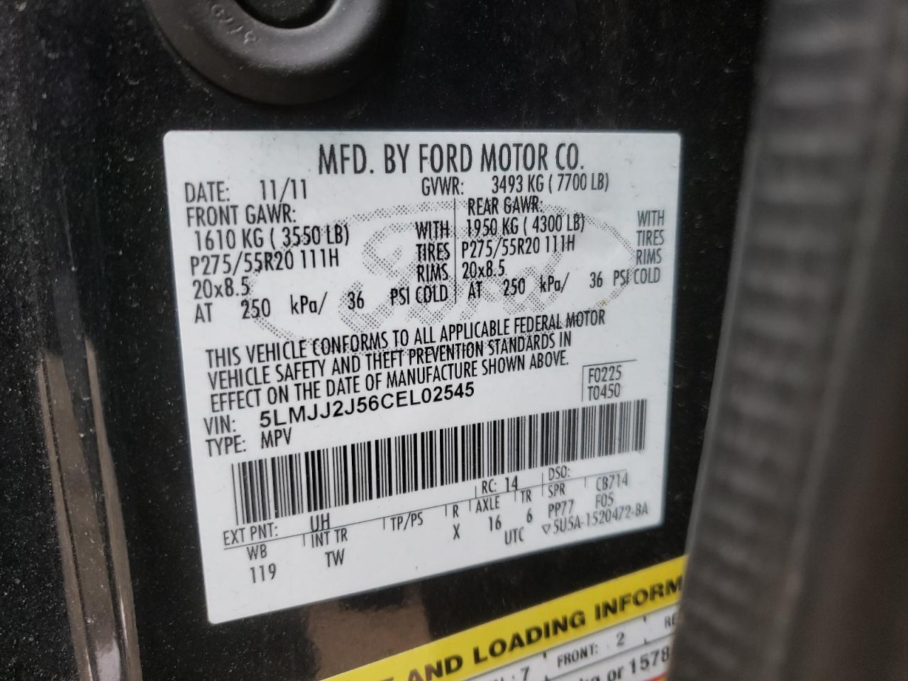 Photo 10 from auction – 2012 LINCOLN NAVIGATOR with VIN 5LMJJ2J56CEL02545