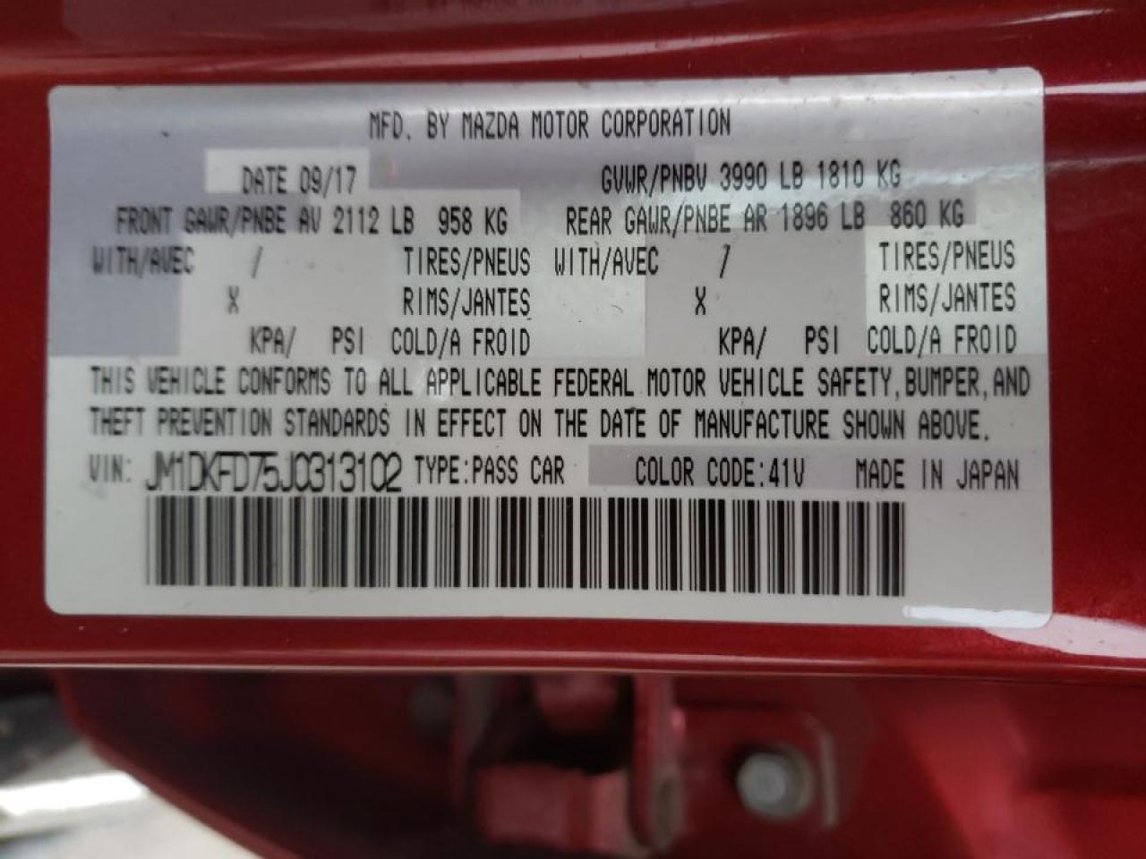 Photo 10 from auction – 2018 MAZDA CX-3 GRAND with VIN JM1DKFD75J0313102