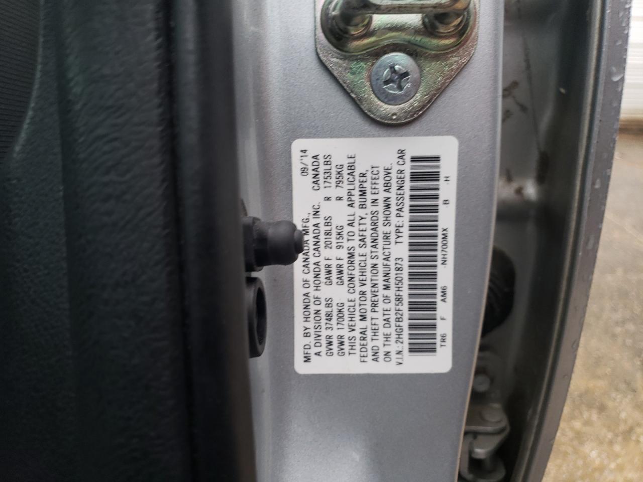 Photo 10 from auction – 2015 HONDA CIVIC LX with VIN 2HGFB2F58FH501873
