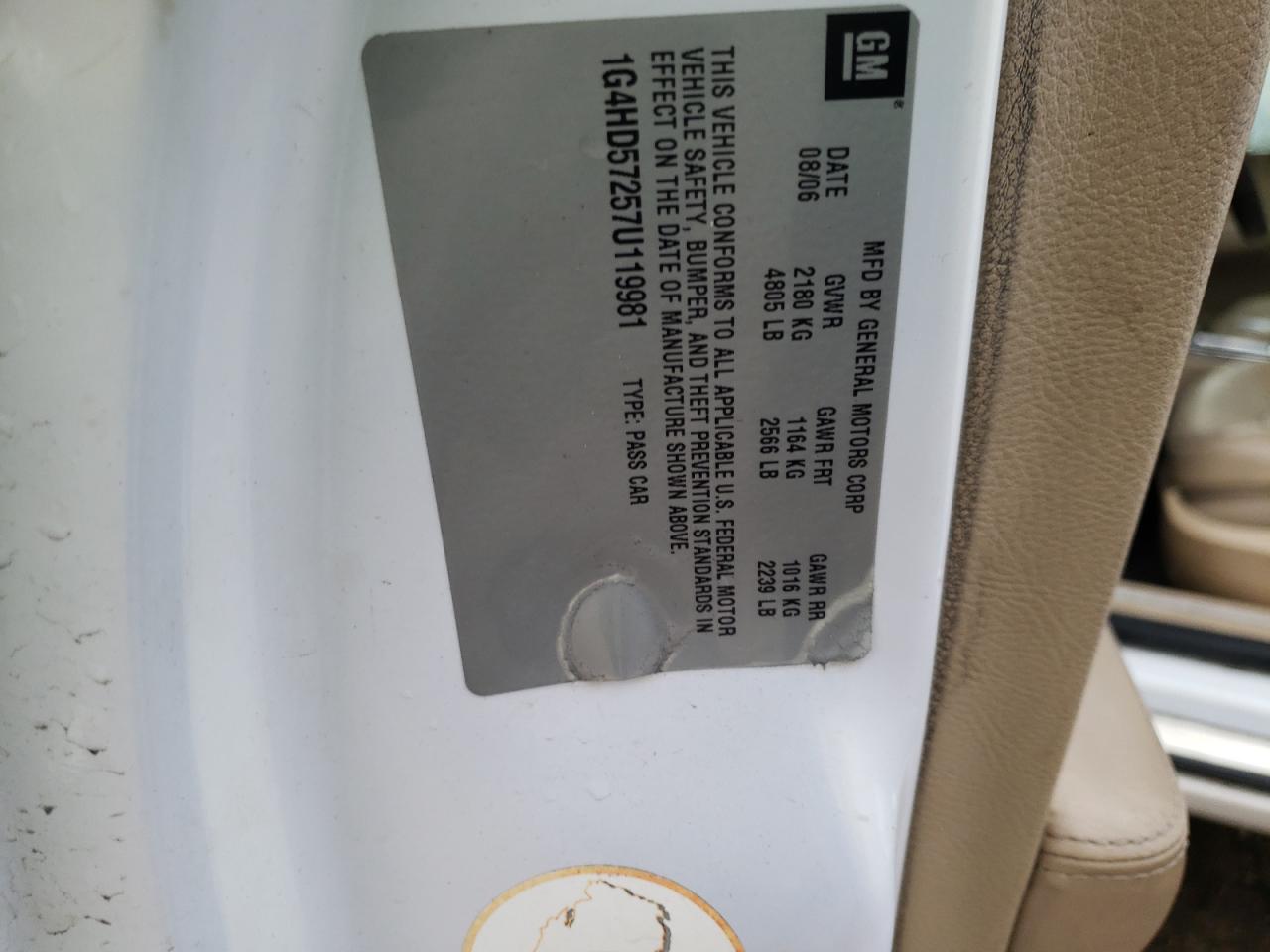 Photo 10 from auction – 2007 BUICK LUCERNE CX with VIN 1G4HD57257U119981