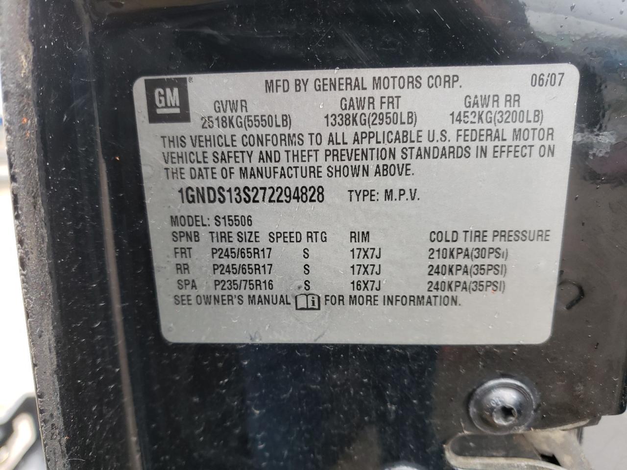 Photo 10 from auction – 2007 CHEVROLET TRAILBLAZE with VIN 1GNDS13S272294828