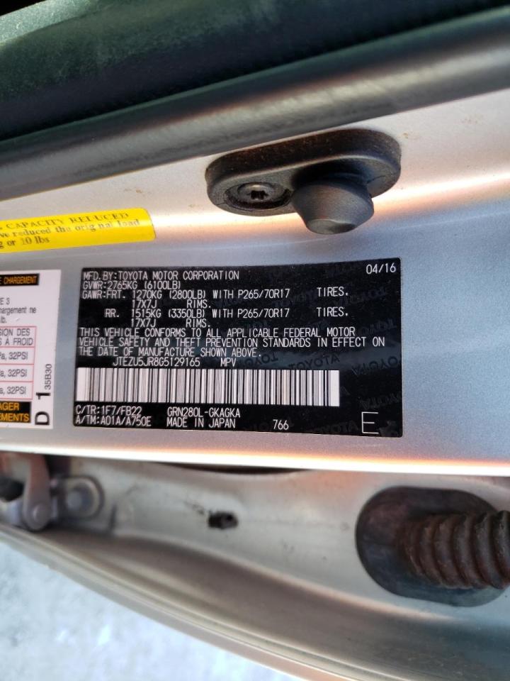 Photo 10 from auction – 2016 TOYOTA 4RUNNER SR with VIN JTEZU5JR8G5129165