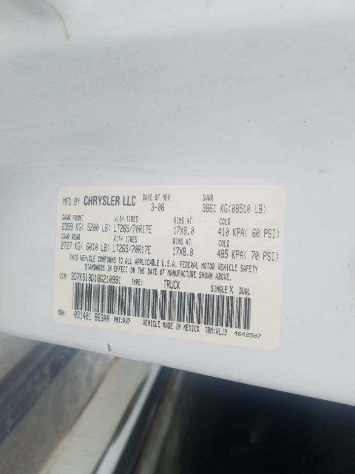 Photo 10 from auction – 2008 DODGE RAM 1500 with VIN 3D7KS19D18G210991
