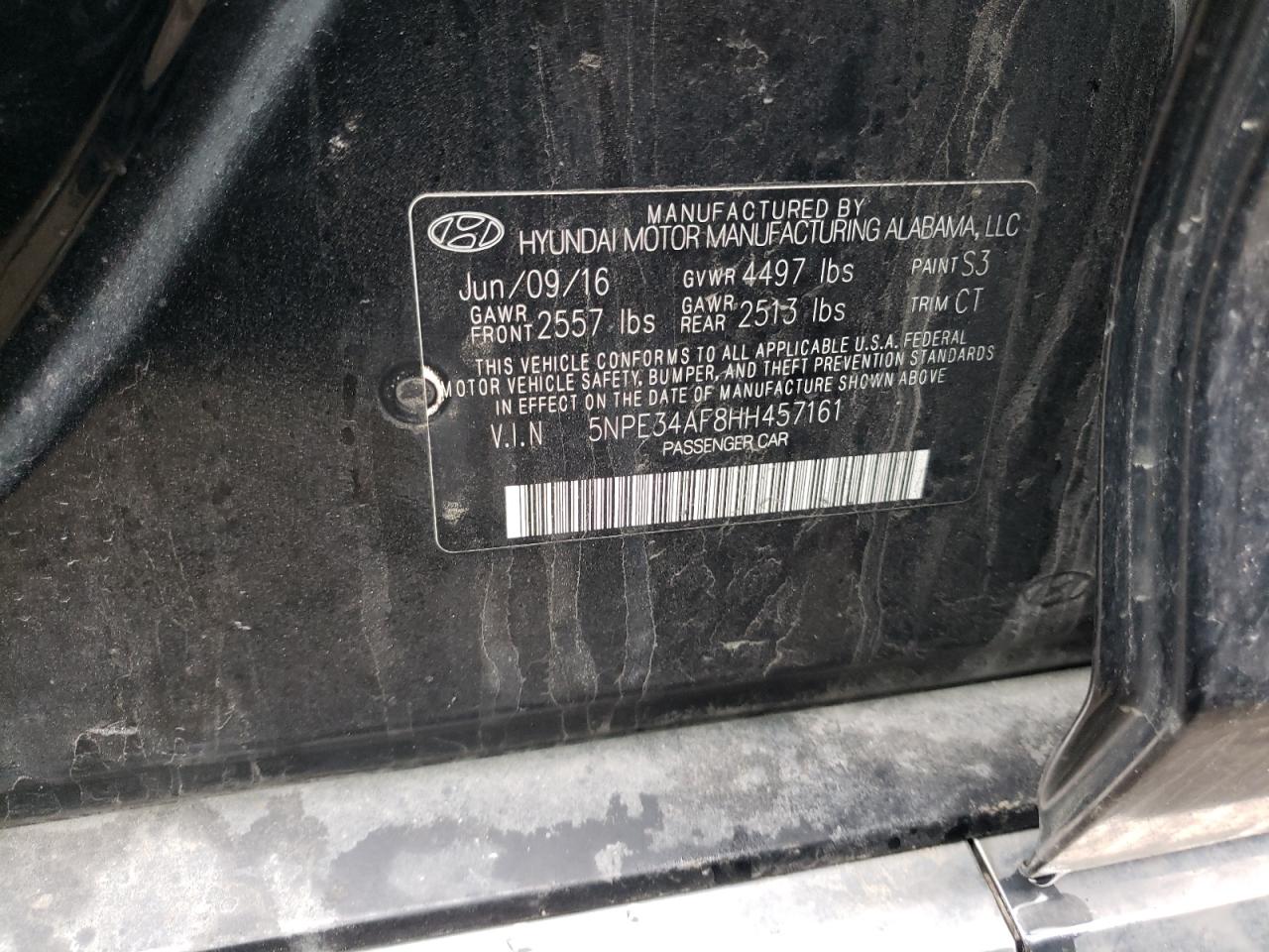 Photo 10 from auction – 2017 HYUNDAI SONATA SPO with VIN 5NPE34AF8HH457161