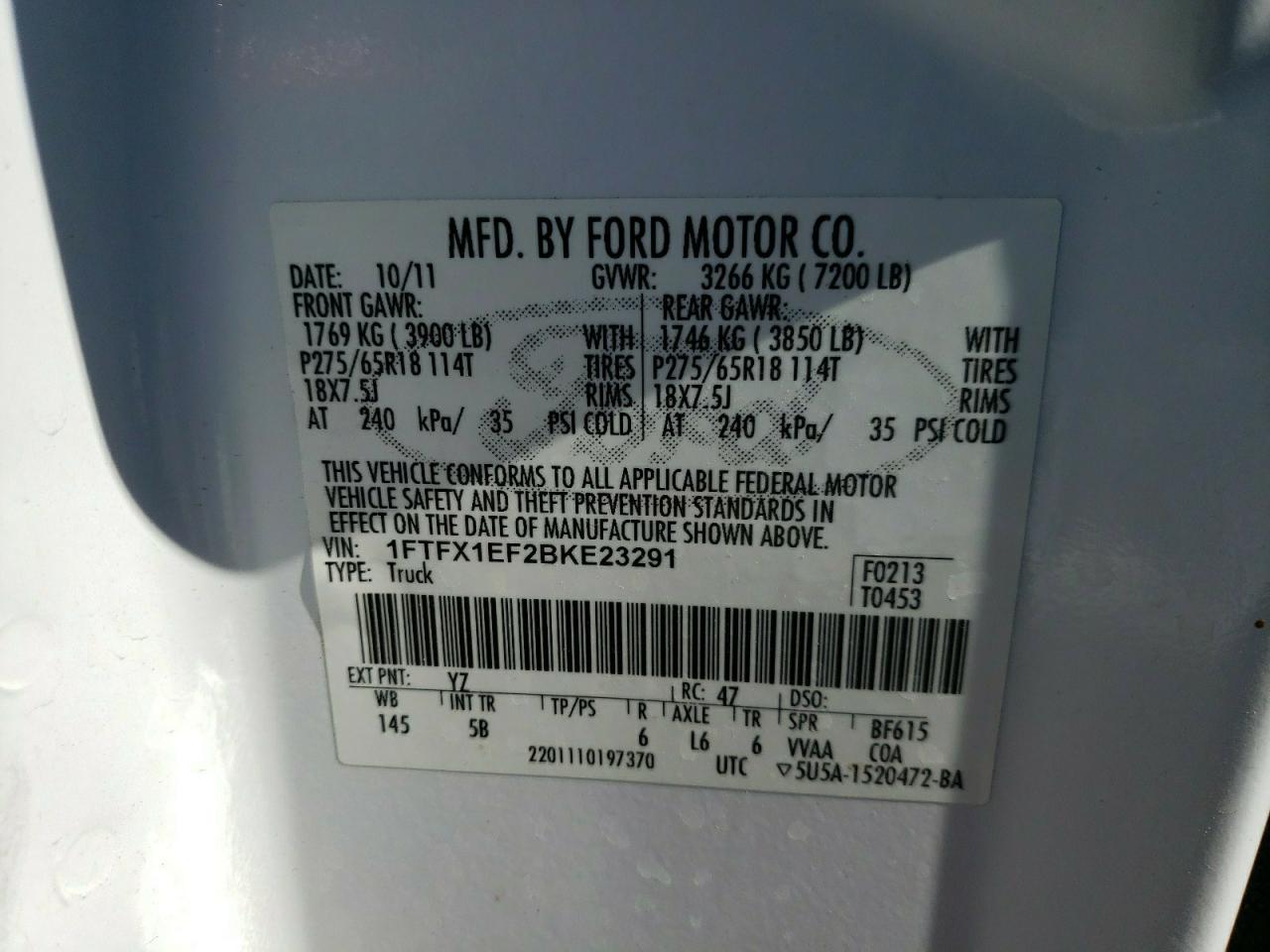 Photo 10 from auction – 2011 FORD F150 SUPER with VIN 1FTFX1EF2BKE23291