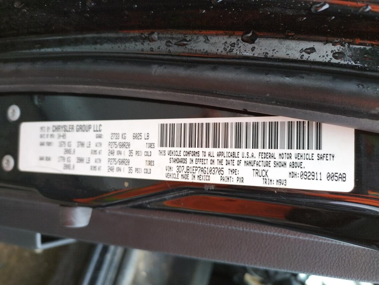 Photo 10 from auction – 2010 DODGE RAM 1500 with VIN 3D7JB1EP7AG103705