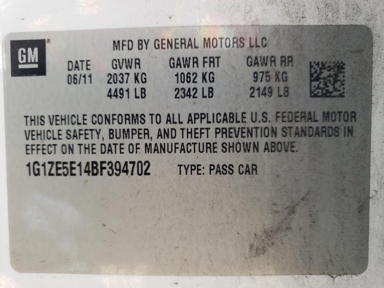 Photo 10 from auction – 2011 CHEVROLET MALIBU LTZ with VIN 1G1ZE5E14BF394702