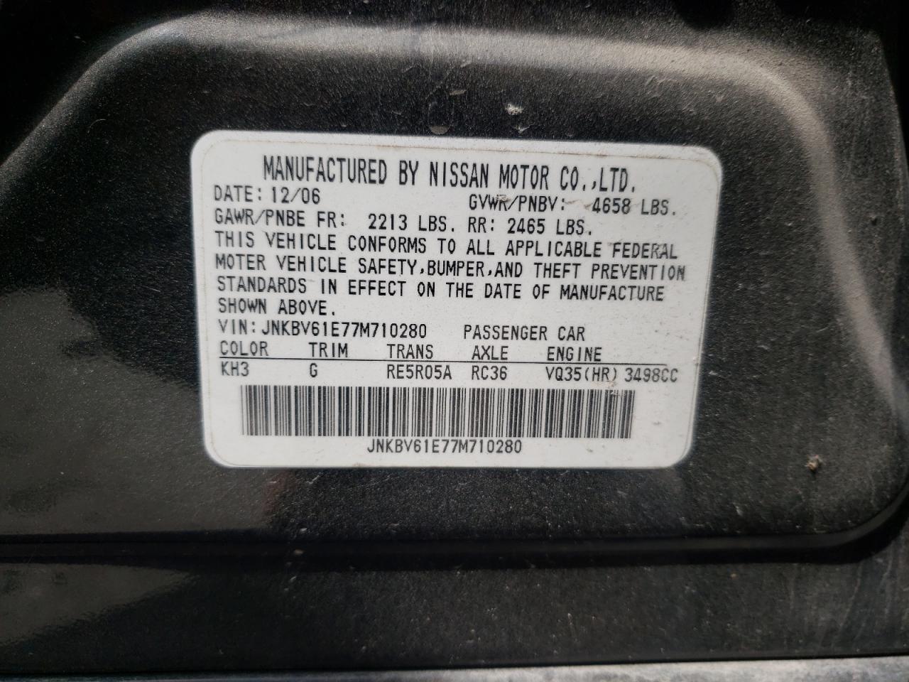 Photo 10 from auction – 2007 INFINITI G35 with VIN JNKBV61E77M710280