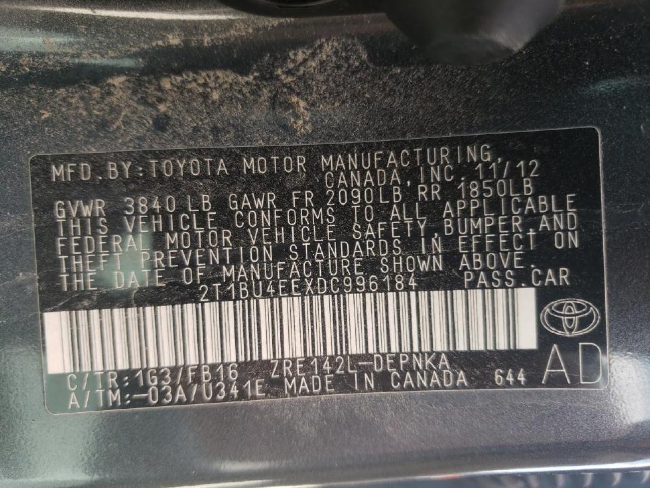Photo 10 from auction – 2013 TOYOTA COROLLA BA with VIN 2T1BU4EEXDC996184