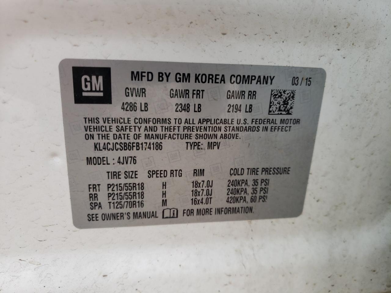 Photo 10 from auction – 2015 BUICK ENCORE with VIN KL4CJCSB6FB174186