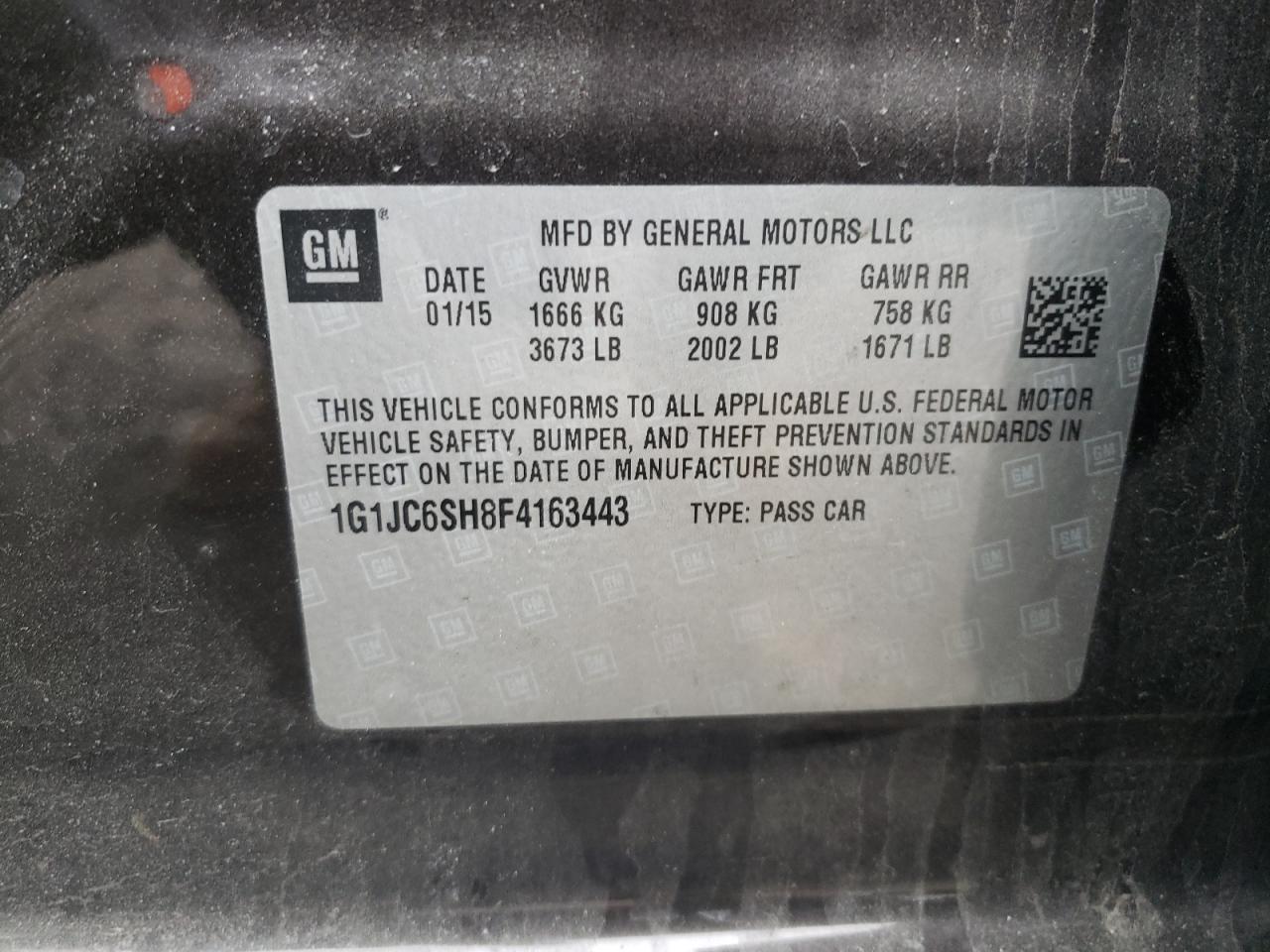 Photo 10 from auction – 2015 CHEVROLET SONIC RS with VIN 1G1JC6SH8F4163443