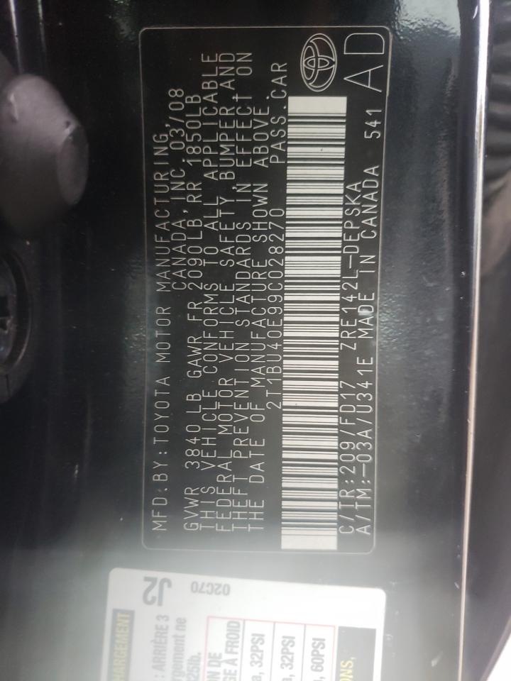 Photo 10 from auction – 2009 TOYOTA COROLLA BA with VIN 2T1BU40E99C028270