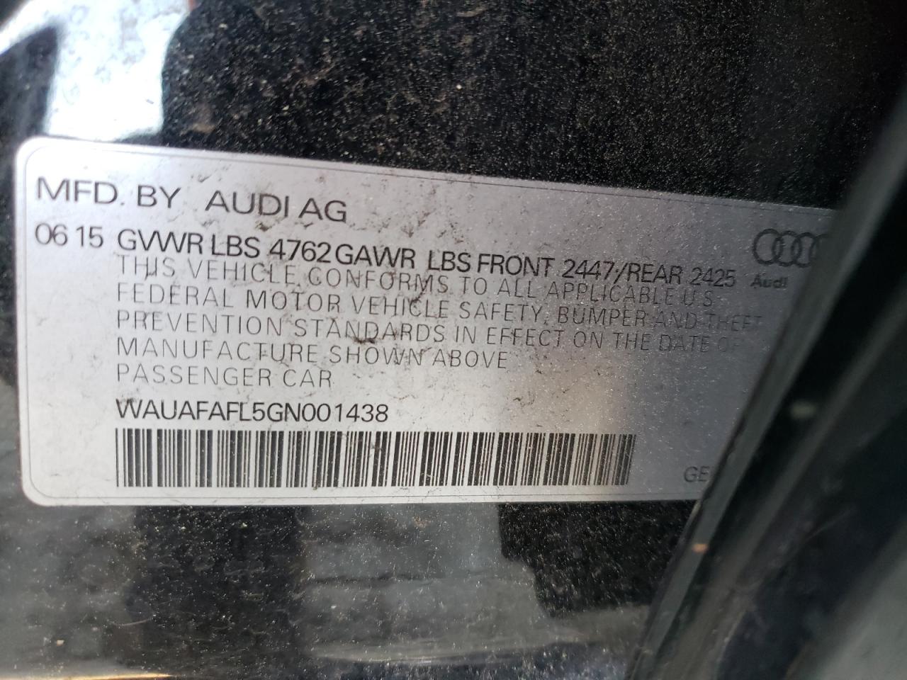 Photo 10 from auction – 2016 AUDI A4 PREMIUM with VIN WAUAFAFL5GN001438