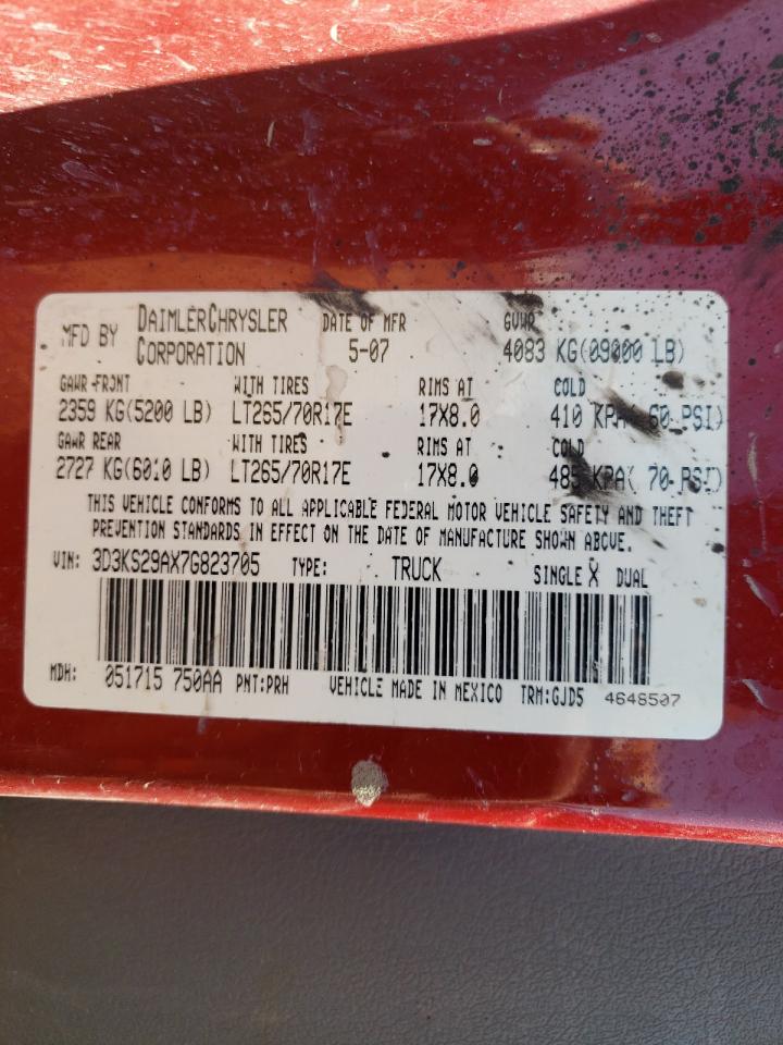Photo 10 from auction – 2007 DODGE RAM 2500 with VIN 3D3KS29AX7G823705