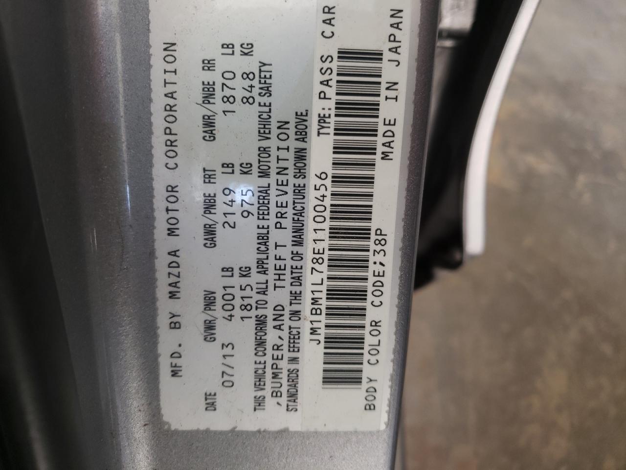 Photo 10 from auction – 2014 MAZDA 3 TOURING with VIN JM1BM1L78E1100456