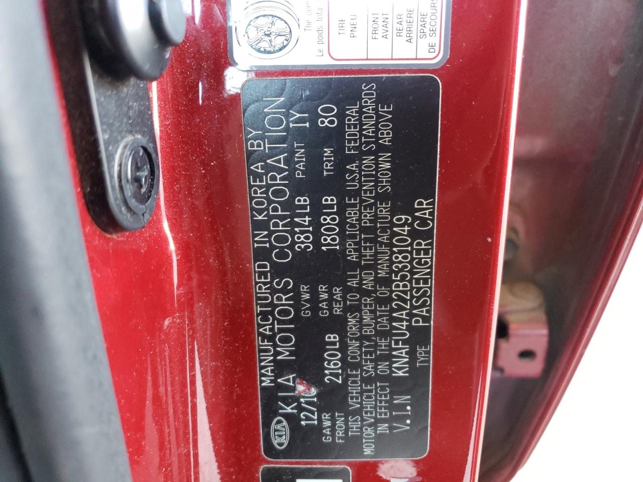 Photo 10 from auction – 2011 KIA FORTE EX with VIN KNAFU4A22B5381049
