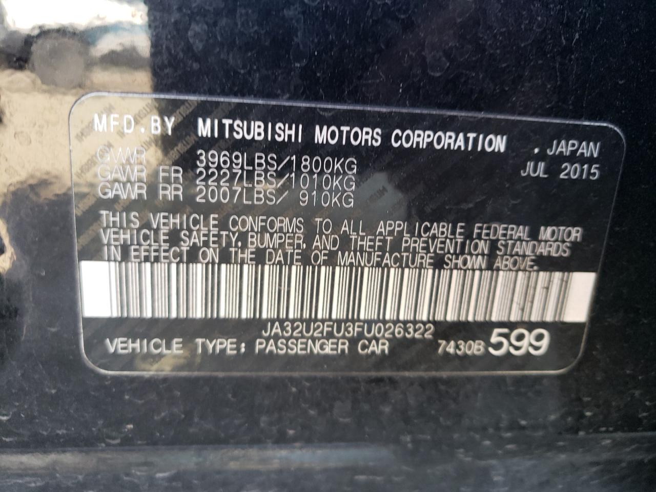Photo 10 from auction – 2015 MITSUBISHI LANCER ES with VIN JA32U2FU3FU026322