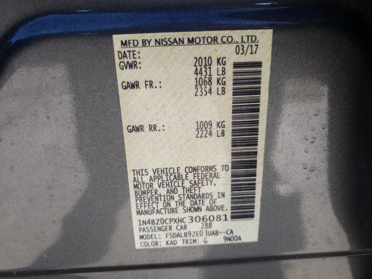 Photo 10 from auction – 2017 NISSAN LEAF S with VIN 1N4BZ0CPXHC306081
