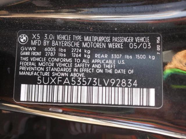Photo 10 from auction – 2003 BMW X5 3.0I with VIN 5UXFA53573LV92834