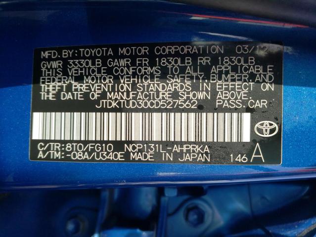 Photo 10 from auction – 2012 TOYOTA YARIS with VIN JTDKTUD30CD527562