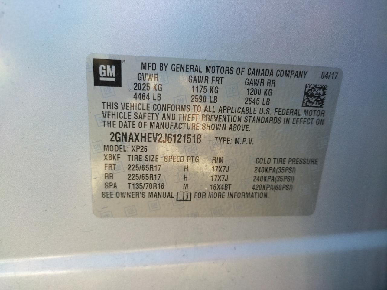 Photo 10 from auction – 2018 CHEVROLET EQUINOX LS with VIN 2GNAXHEV2J6121518